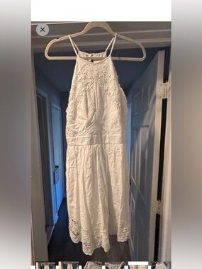 Mi Ami White Floral Crochet Lace Halter Mini Dress Womens M Sleeveless Summer